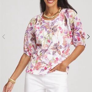 Chico's Multicolor Floral Dolman Sleeve Knit Blouse Top Women’s Large Vacay